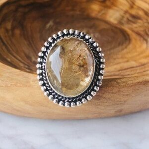 Silver Plated Golden Rutile Bohemian Ring